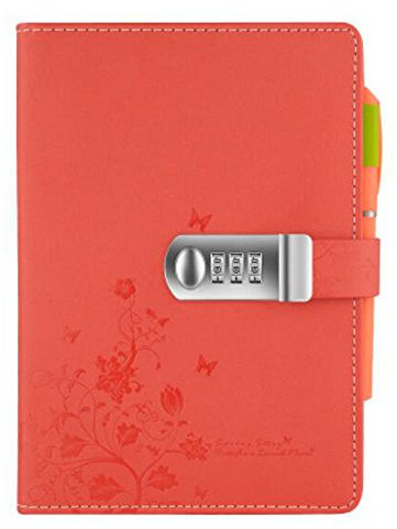 Tagebuch Notizbuch Notebook PU Lederbuch Skizzenbuch Journal,Notebook Sketchbook Memo Tagebuch Mit Schloss Code TPN099 (5.71x8.27 inch) Rot