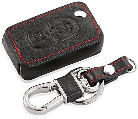 Happyit Cas de Couverture de Clé de Voiture en Cuir Porte-clés pour Peugeot 107 208 207 3008 308 RCZ 508 408 2008 407 307 206 2 Boutons (Noir)
