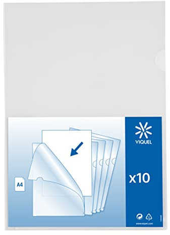 Viquel - Lot de 10 pochettes coin A4 - Pochette de protection pour documents A4 - Incolore