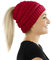 Damen & Mädchen Strickmütze mit Zopfloch - gestrickte Wintermütze (5a) (Weinrot)