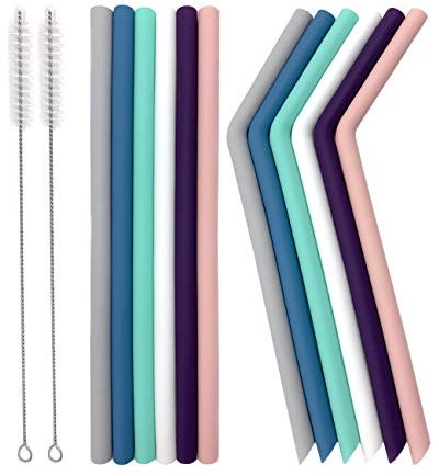 Senneny 12er Set große Silikon-Trinkhalme für 30oz Tumbler Yeti/Rtic - wiederverwendbare Silikon-Trinkhalme BPA-frei - extra lang - mit Reinigungsbürsten 6 Bent + 6 Straight