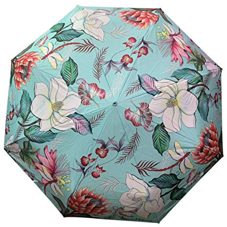 Anuschka Damen Regenschirm mit handgemaltem Kunstdruck - Duomatik zum Öffnen/Schließen - 97 cm - UPF 50+ - Wasserdichtes Obermaterial - Windresistent - Jardin Bleu