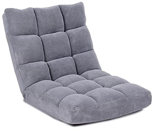 COSTWAY Sedia da Pavimento, Poltrona Imbottita Regolabile in 14 Posizioni 90°-180°, Cuscino da Terra Pighevole Imbottito, Sedia Reclinabile per Relax, Yoga, Lettura (Grigio)