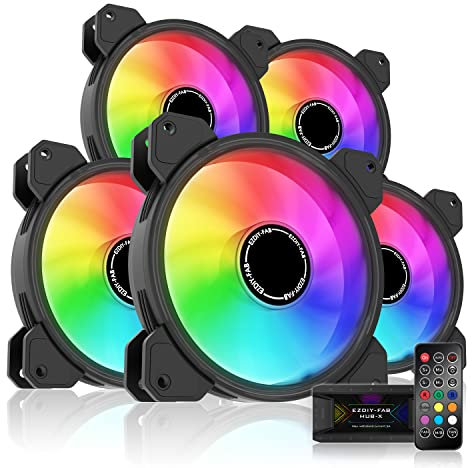 EZDIY-FAB 120mm Computer Case Fan,Motherboard Aura Sync,High Airflow,Speed Adjustable with Fan Hub and Remote-5 Pack