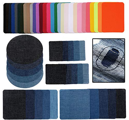 54 Stück Aufbügelflicken Jeans Applikationen zum Aufnähen Nähen Set für Kinder Erwachsene,Denim Aufnäher Patches Bügelbilder Bügelflicken Aufbügler Aufbügeln Hosenflicken für DIY Hose Tasche Kleidung