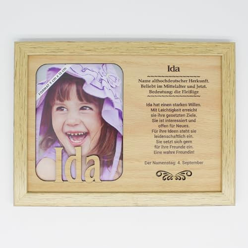 IDA - Bilderrahmen mit Vornamen und passenden Text. Bild mit Rahmen, Fotorahmen stehend oder hängend - Für dein Zuhause, Picture Frame, Dekoration. Fotografie, Foto, Bild, Porträt, Geschenk.