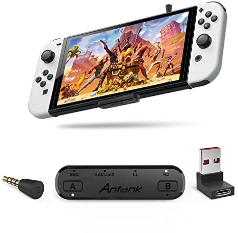 Antank Bluetooth Audio Adapter support aptX-HD aptX Low Latency AAC SBC Compatible with Nintendo Switch/Lite/OLED/ PS4/ PS5/ PC Dual Streaming Bluetooth Transmitter with In-Game Chat Microphone