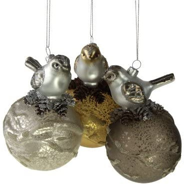 3er Set Glasvögel auf Weihnachtskugel Christbaumkugel Weihnachtschmuck Weihnachtsdekoration Glasvogel Vogel