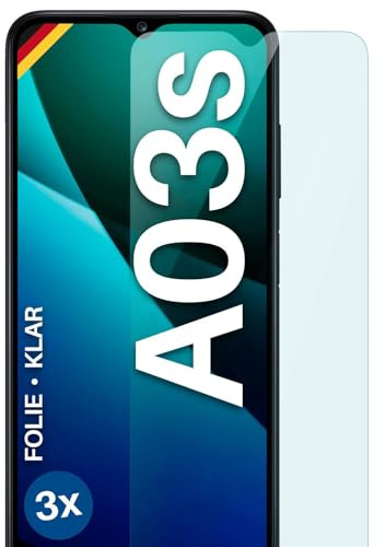moex für Samsung Galaxy A03s Schutzfolie Displayschutz Folie Ultra-klar HD 0,2 mm kompatibel mit jeder Hülle, Anbringen ohne Blasen, Handyfolie Extra Kratzfest, FlexProtect 3 Stück