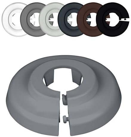 FUX 10 Pcs. Rosace radiateur, 12mm-35mm, Blanc Gris Marron Noir, rosace pour tuyaux de chauffage, cache tuyau plomberie, coffrage cache tuyau, cache trou (22mm, Gris fenêtre 7040)