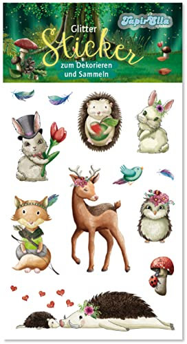 Mauder Glitzersticker * SÜSSE WALDTIERE * mit 12 Sticker als Mitgebsel für Kinder | 72347 | Wald Tiere Aufkleber zum Kindergeburtstag, Ostern & Basteln