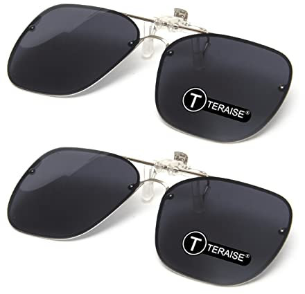TERAISE 2PCS Clip On Sonnenbrille/Tag+Nachtsicht Flip up HD Polarisiert Unisex für Outdoor/Autofahren UV400