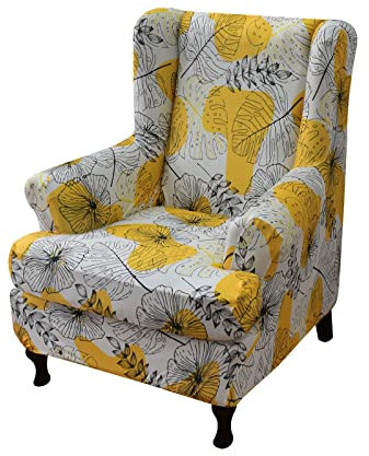 Lukery Ohrensessel Bezug 2 Teilig, Blumen Blatt Muster Ohrensessel Überzug Stretch Ohrensessel Überwurf mit Armlehnen Husse für Ohrensessel Elastisch Sesselbezug (One Size,Monstera Blätter)