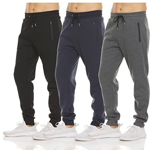Pure Champ Lot de 3 Pantalons de Jogging en Polaire pour Homme avec Poche zippée et Cordon de Serrage, Tailles S à 3XL, Lot 2, Taille M