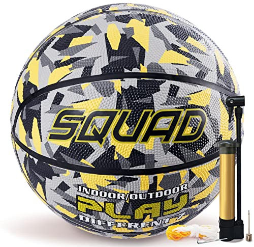 SQUAD Größe 7 Gummi Basketball - Indoor & Outdoor, Camouflage Design, Straßentraining für Erwachsene, Inklusive Pumpe und Nadel