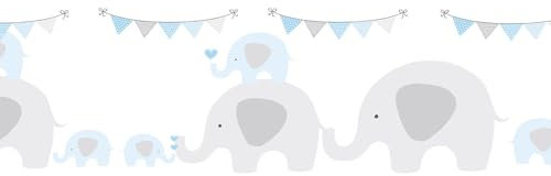 Animal Pattern Wallpaper Wall Profhome 403748-GU self-Adhesive Border Slightly Textured with Elephants matt Blue Grey White 0.75 m2 (8.07 ft2)