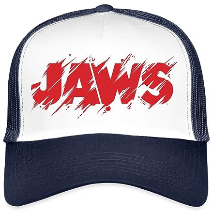 Spreadshirt Der Weiße Hai Jaws Rotes Logo Trucker Cap, One Size, Weiß/Navy