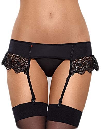 Obsessive Damen Strumpfgürtel mit feinem Slip, in toller Geschenkbox (S/M, Schwarz-Flügel)