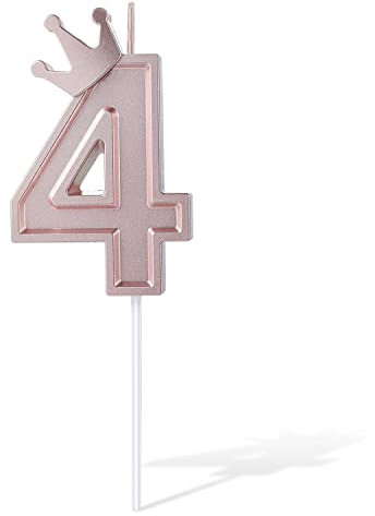TOYMIS 3inch Crown Number Candle, Birthday Candle Cake Topper 3D Numeral Cake Candles for Birthday Cakes Anniversary Wedding Parties Special Occasion (Rose Gold; 4)