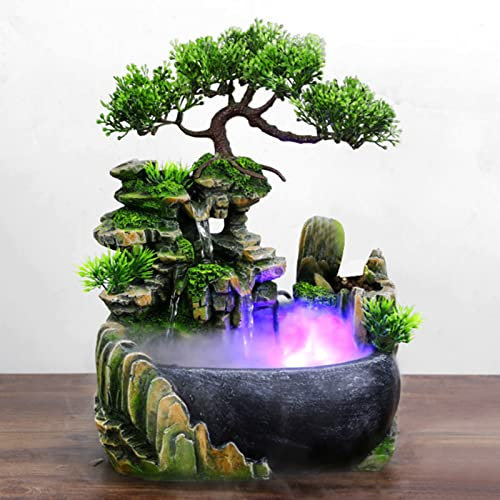 Luftbefeuchter Schlafzimmer,Zimmerbrunnen,Tischbrunnen Zimmerbrunnen,Tischbrunnen Mit Beleuchtung,Brunnen,Wasserfall Zimmer,Zimmer Wasserbrunnen,Terum Wasserfall Zeäubender Desktop-Brunnen Wasserfall-