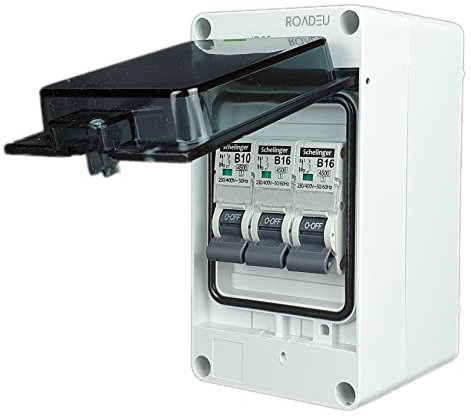 RoadEu - Leitungsschutzschalter - Komplett 16A Sicherungsautomat und 10A B in einem Aufputz Verteilerkasten Sicherungskasten IP65 - Verteilerkasten Außen Wasserdicht