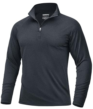 TACVASEN Mens Long Sleeve Tops UPF50+ Half Zip Top Quick Dry Running T Shirts Lightweight Gym T Shirt Thin Black,XL
