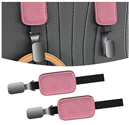 JNNJ 2PCS Auto Rücksitz Kopfstütze Haken, Automotive Lagerung Tasche Haken, Fahrzeug Rücksitz Wildleder Kleiderbügel zum Aufhängen von Taschen Lebensmitteln(Rosa)