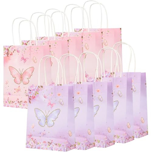ZEFAN Papiertüten, 10 Stück Schmetterling Geschenktüten, Tüten Kindergeburtstag, Kraftpapier Tüten mit Griff, zum Verpacken von Geschenken, Kindergeburtstagsgeschenken, Weihnachtsgeschenken