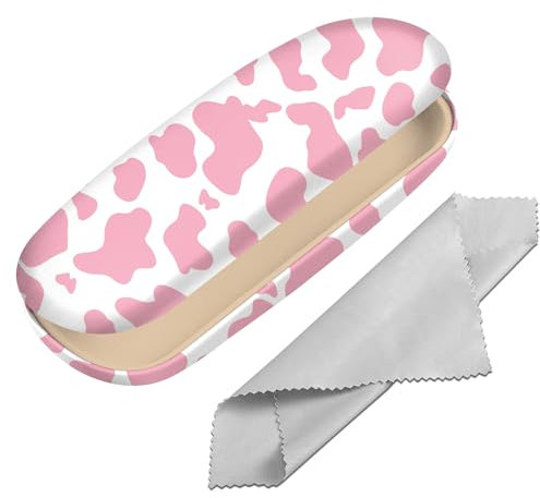 BHAHB Custodia rigida per occhiali da vista, custodia protettiva per occhiali, con panno per la pulizia, per donne, estetica carina, M4-mucca rosa, Taglia unica