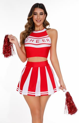 AUGERLEO Cheerleader-Kostüm für Damen, sexy Schulmädchen, Cheerleader-Outfit, Cheerleader-Uniform, Halloween-Kostüme für Frauen