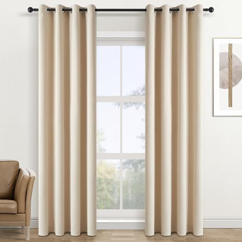 Topfinel Gardinen mit Ösen Blickdicht Vorhänge Kälteschutz 220x140 cm(HöhexBreite) Thermovorhang Verdunkelung Gardinen Schlafzimmer Deko Wohnzimmer, Beige, 2er Set