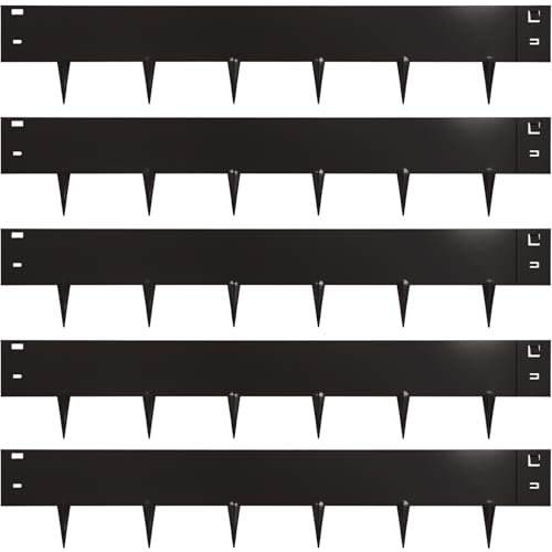 TMEE Landscape Edging Border 40 inch Strips, 7 inch Depth Hammer in Metal Edging for Landscaping, Backyard/Lawn/Garden/Playground, 5 Pack, Black