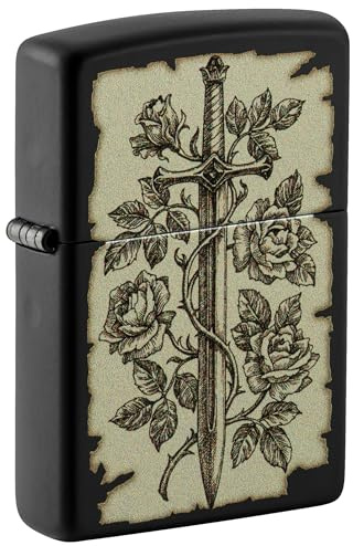 Zippo Sturmfeuerzeug - Medieval Swords, Black Matte, Color Image - Nachfüllbar - Wiederverwendbar - Windfestes Design - Geschenkbox - Made in USA