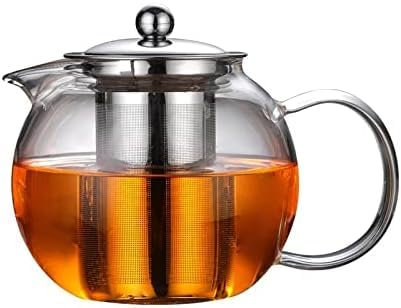 ZzzaNa Teapot Thickened Heatable Glass Teapot with Stainless Steel Filter Flower Tea Black Tea Boiling Maker Tea Kettle Glass Pitcher Teapot Kettle Théières (Color : Schwarz, Size : 950ml)