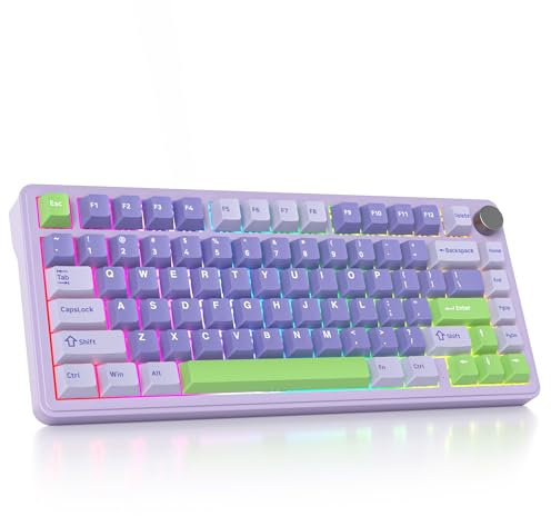surmen M75 - Teclado cremoso inalámbrico 75% con junta, prelubricado, triple modo, Bluetooth para juegos, BT5.0/2.4 GHz/USB con almohadillas absorbentes de sonido, intercambio en caliente (lavanda)