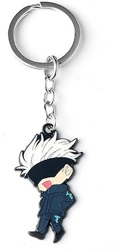 Gaweco Anime Jujutsu Cartoon Figur Satoru Gojo Schlüsselanhänger Metall Schlüsselanhänger Cosplay Zubehör, Schwarz , 50mm