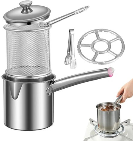Filtro de aceite para freidora, olla de filtro de aceite de malla fina, colador de grasa y contenedor, recipiente de aceite con filtro y tapa, protector de grasa de cocina, escurridor de aceite y