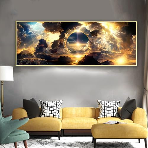 Bilder Himmel Wolken Landschaft Natur Modern Leinwandbild Groß 1 Teilig Kunst Deko Wohnzimmer Schlafzimmer Wanddekoration-Meer Mond Nacht,Rahmenlos (A, 70x210cm, Ungerahmt)