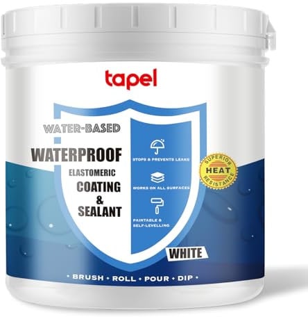 Tapel Rivestimento per tetto in gomma liquida per camper – 3 X più forte – Bianco 1 kg per 1 m² – Sigillante impermeabile per perdite e crepe, vernice resistente ai raggi UV/freddo per metallo, legno