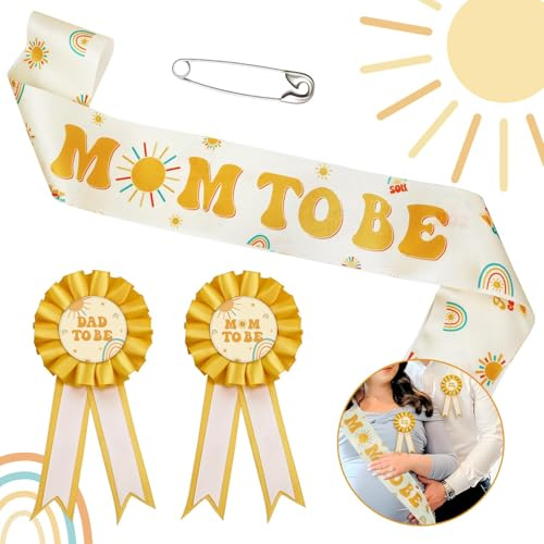 Lopeastar Here Comes the Son Baby Shower Decor Mom to Be Schärpe Dad to Be Corsage Set, Boho Sun Mommy to Be Schärpe Baby Shower Schärpe Set Party Dekorationen