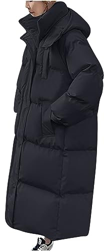 NSICBMNO Vestes d'hiver pour femmes - Doudoune longue - Manteau à capuche rembourré à capuche - Longueur cheville - Veste épaisse à fermeture éclair - Veste d'extérieur chaude pour femme, 01 - Noir, S