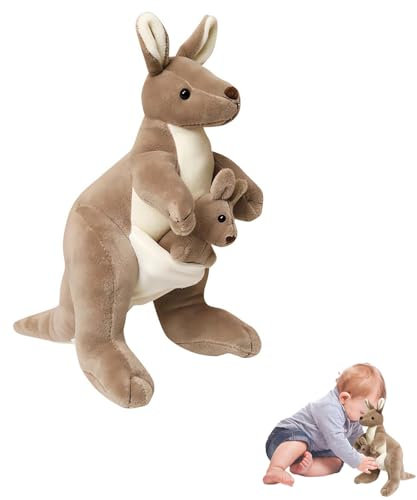 Känguru Plüschtier Plüschtiere, 28cm Kuscheltier, Plüsch Känguroo Spielzeug, Kuscheltier Mutter und Kind Känguru, Flauschiges Känguru Stofftier für Kinder Kuscheln, Spielen und Schlafen