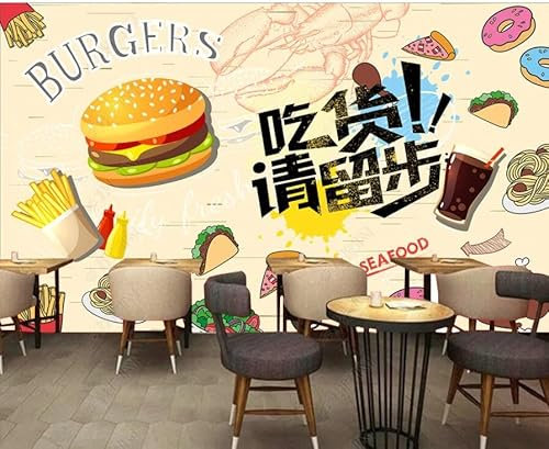 rskjdghshd Papier Peint Photo Personnalisé 3D Papier Peint Mural De Fond De Restaurant Occidental De Restaurant De Restauration Rapide De Burger Dessiné À La Main-250Cmx620Cm