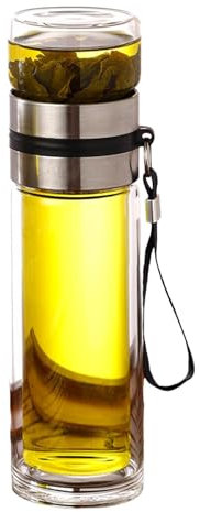 Glass Tea Infuser Bottle, Tea Infuser Bottle with Strainer, Leakproof Tea Tumbler Water Bottle, Travel Water Bottle with Strainer & Cover, Loose Leafs Infuser Bottle for Hot/Cold Drinks