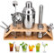 12 Pièces Kit Cocktail avec Support Bois, 750ml Set Shaker Cocktail Acier Inoxydable pour Bar, Kit Barman Professionnel pour Boissons Mélanger, Ensemble-Cadeau Shaker Cocktails pour Maison (Argenté)