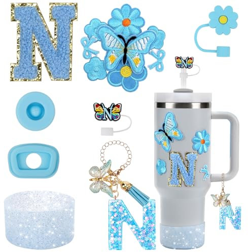 Accessori Stanley Cup; Blue Stanley Cup; Accessori Blue Stanley Cup; Stitch Stanley Cup; Stanley Cup Blu; Stitch Stanley Cup Accessori (Lettera N, Blu)