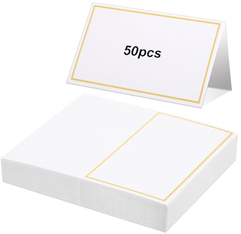Tischkarten für Tischdekoration, 50 x 10 cm Tischzeltkarten mit Goldfolien-Rand, Lebensmittel-Etiketten für Party-Buffet, Namens-Sitzkarten für Hochzeiten, Bankette, Veranstaltungen, Dinner-Partys