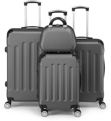 LEADZM Set de 4 Valises de Voyage avec Vanity Case, Valise Grande Taille, Valise Cabine, Set de Bagage pour Voyage, ABS avec Coins Renforcés, roulettes Pivotantes 360° et Cadenas - Gris foncé