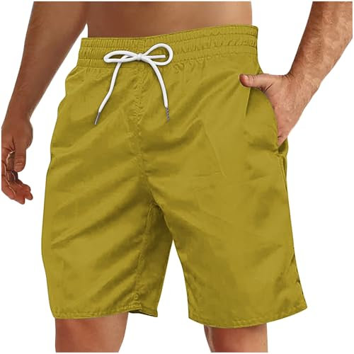 Generisch Kurze Hosen Herren Einfarbig Badeshorts mit Kordelzug und Taschen Männer Atmungsaktive Shorts Bermudashorts Sommerhose Trainingshose Laufhose perfekt für Urlaub, Schwimmen & Surfen