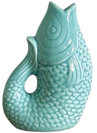 Vase Fische Boho Deko Feinsteinzeug Fülle Symbol Größe 12cm (Himmelblau)